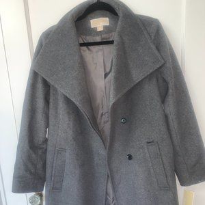 MICHAEL KORS Belted Asymmetrical Wool Blend Trench Coat, Size L